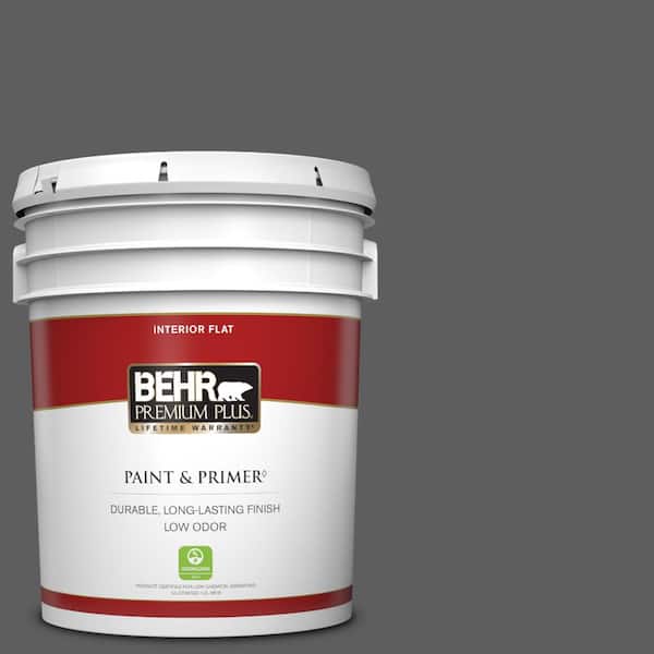 BEHR PREMIUM PLUS 5 gal. #N520-6 Asphalt Gray Flat Low Odor Interior Paint & Primer