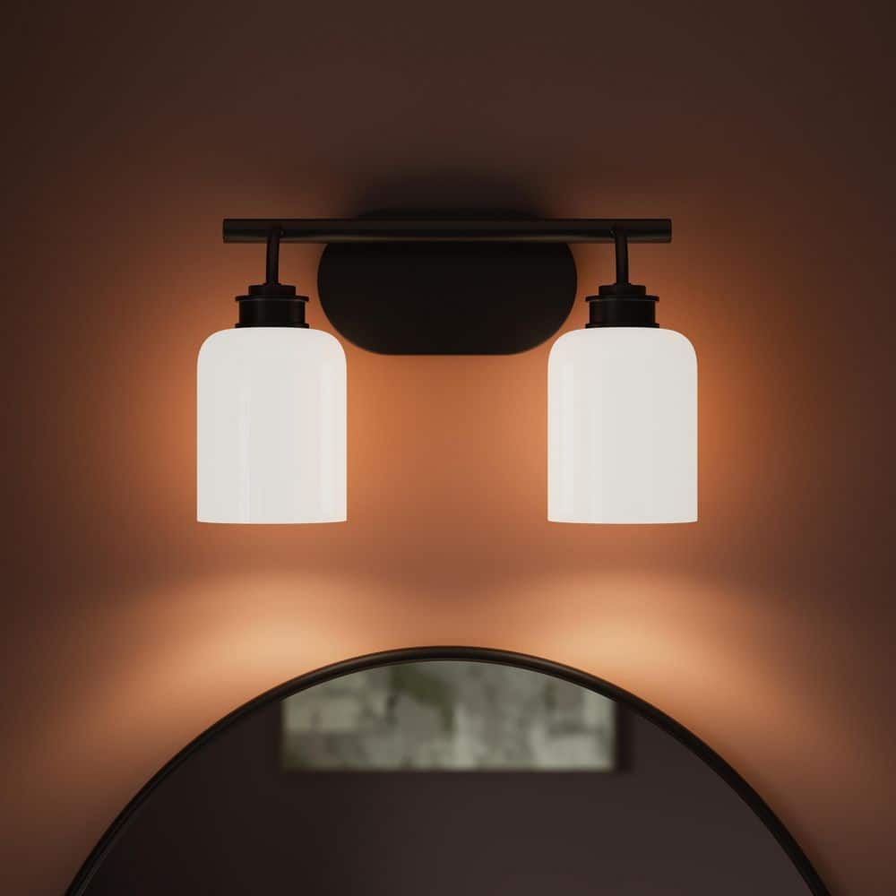 Reines 14.5 In. 2-Light Matte Black New Traditional Bath Vanity Light with Opal Glass Shades price history on PriceWatchPro