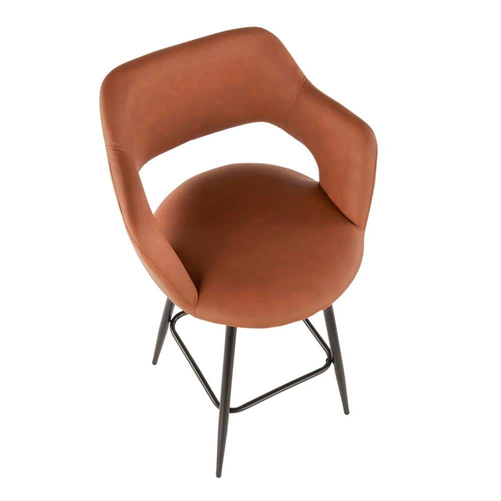 Contemporary Black Metal and Brown Faux Leather Counter Stools