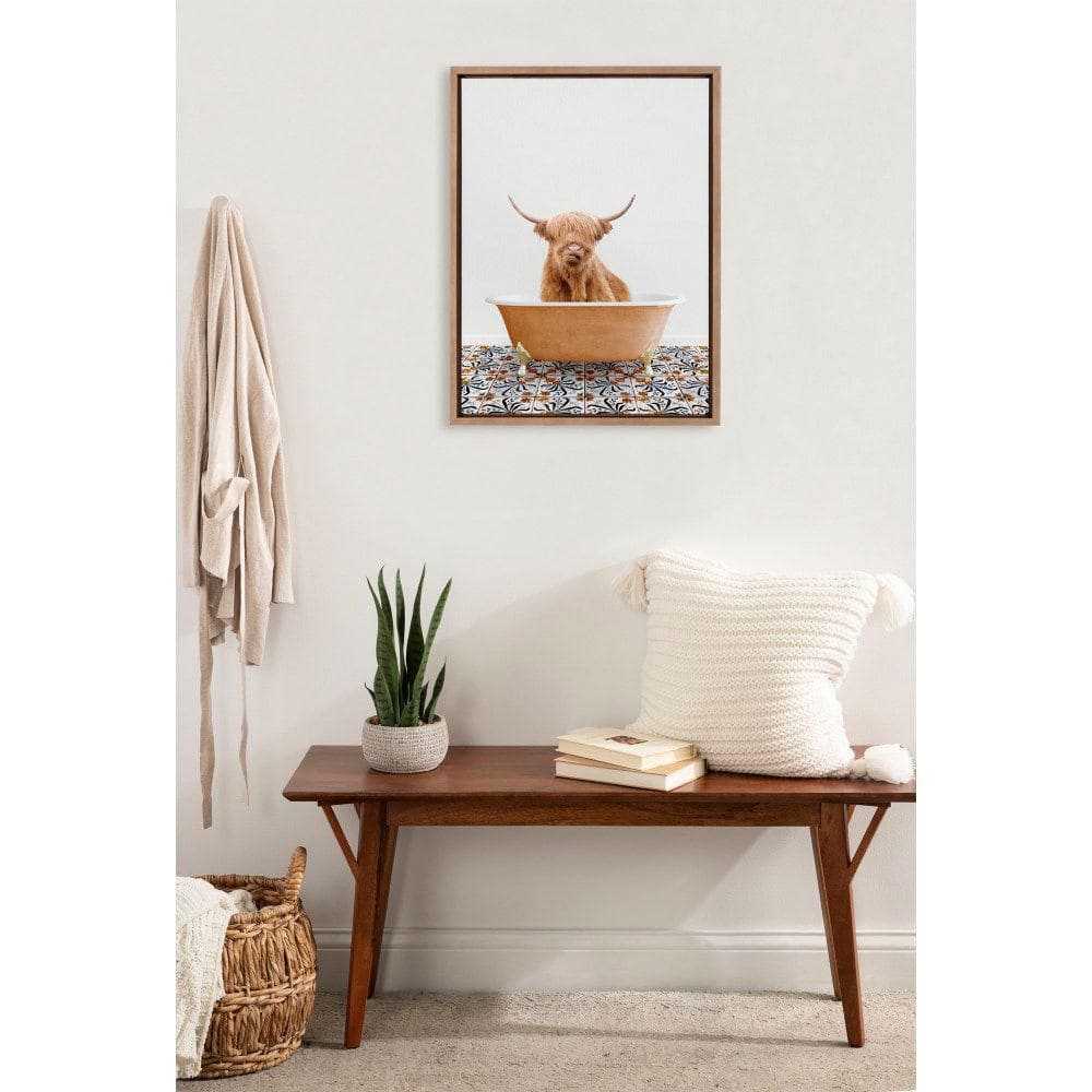 Highland Cow in Bath Framed Canvas Wall Art, 18x24