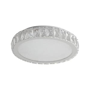 Dimmable 13.8 in. White Flush Mount Crystal Ceiling Lamp with Crystal Shade and LED Light