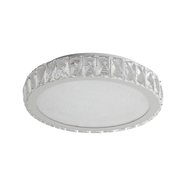 HKMGT Dimmable 13.8 in. White Flush Mount Crystal Ceiling Lamp with Crystal Shade and LED Light