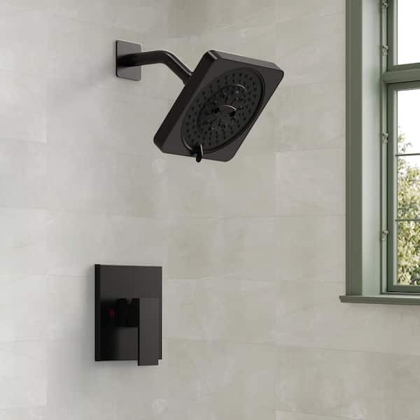 1-Handle Wall Mount Shower Faucet Trim Kit with 7-Spray Spot Resist in Matte Black Pressure Balance(Valve Not Included)