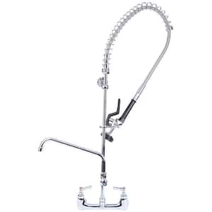 Commercial Restaurant Pull Down 2-Handle Wall Mount Pre-Rinse Spray Utility Kitchen Faucet in Polished Chrome