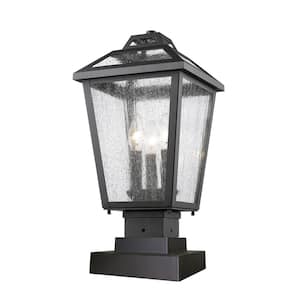 Bayland 18.5 in. 3-Light Black Aluminum Outdoor Hardwired Weather Resistant Pier Mount Light with No Bulbs Included