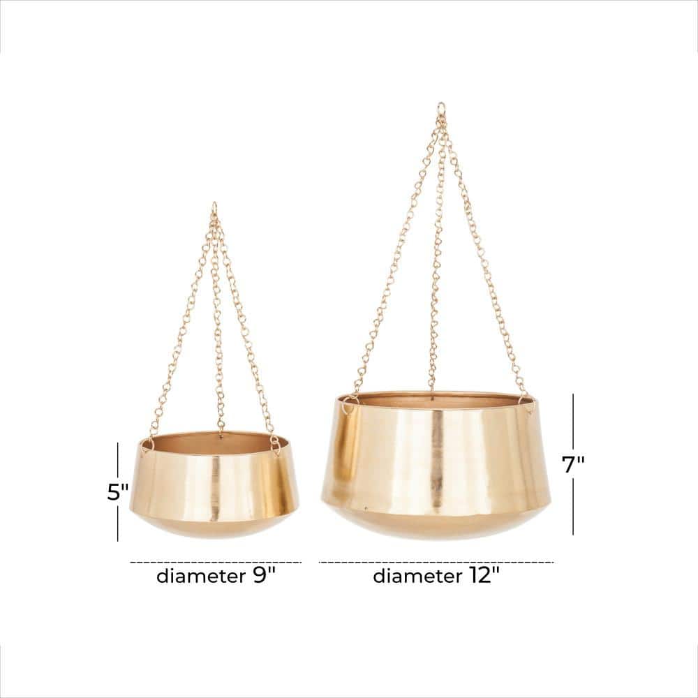 Gold Metal Indoor Outdoor Hanging Planters with Chains, Set of 2