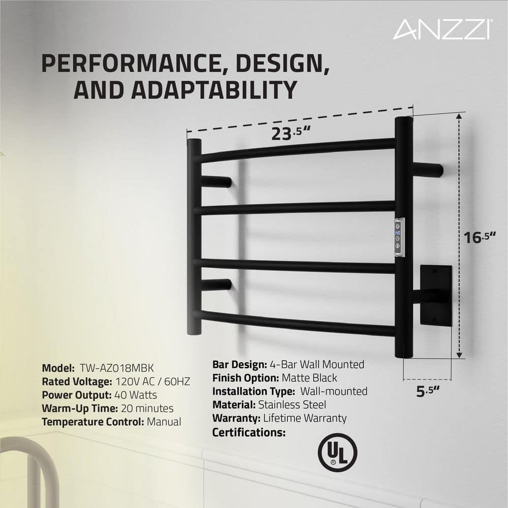 Matte Black Stainless Steel Wall Mounted Towel Warmer