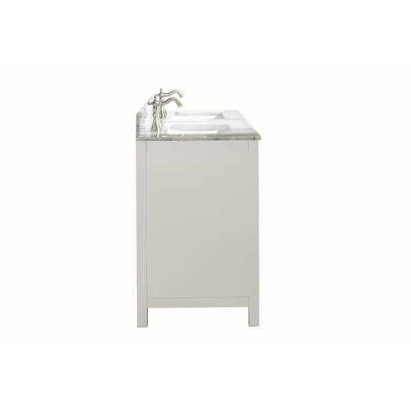 54 in. W x 22 in. D Vanity in White with Marble Vanity Top in White with White Basin with Backsplash