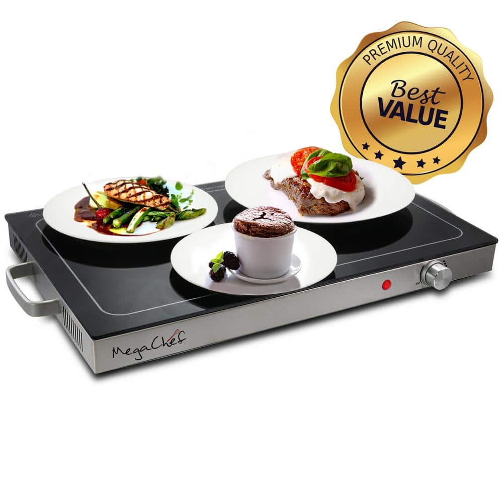 MegaChef 24" Silver and Black Electric Warming Tray with Adjustable Temperature Control