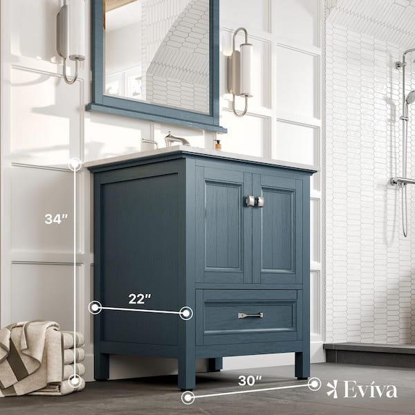 Eviva Britney 24 in. W x 22 in. D x 34 in. H Freestanding Bath Vanity in Ash Blue with White Carrara Marble Top