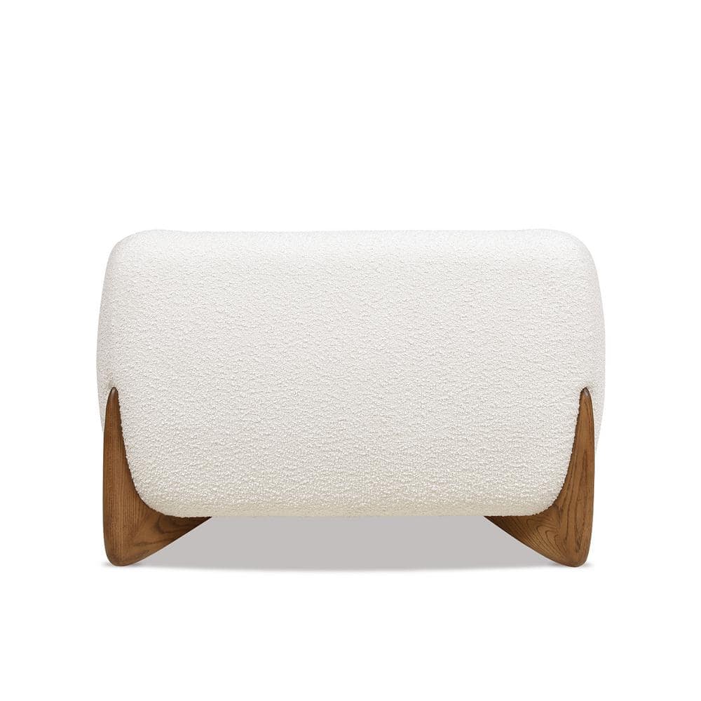 Ivory White Bouclé Armchair with Oak Wood Legs