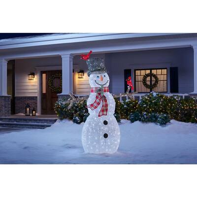 6 ft. 240-Light Acrylic Snowman with Red Birds Outdoor Christmas Decor