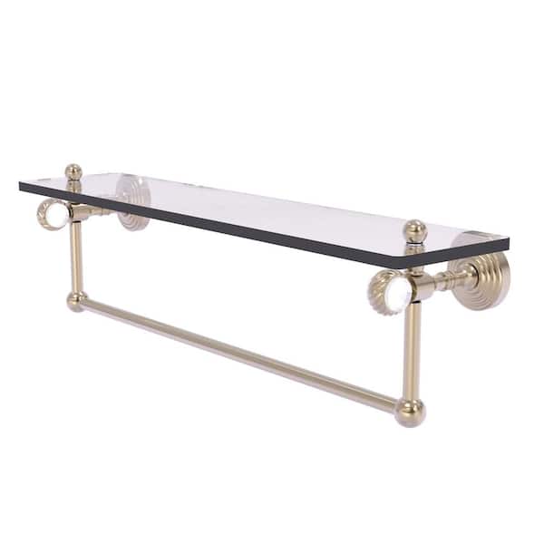 Allied Brass Pacific Grove 22 in. W x 6.4 in. H x 5.13 D Glass Rectangular Shelf in Antique Pewter with Towel Bar and Twist Accents