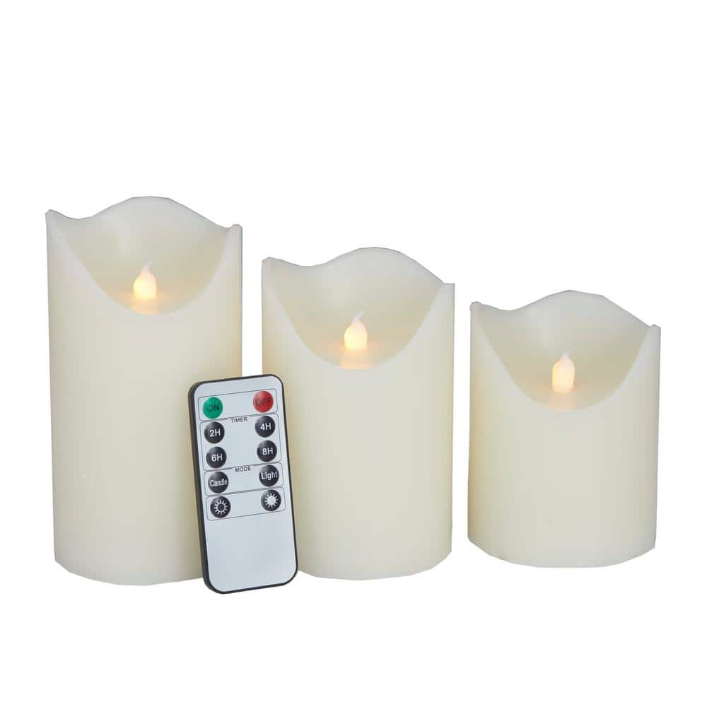 Litton Lane White Flameless Candle with Remote Control (Set of 3)