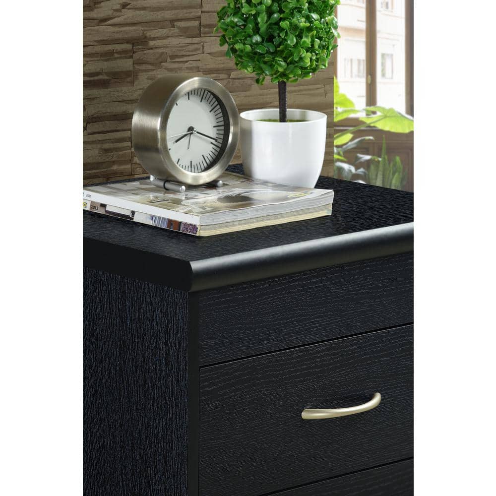 Black MDF 2-Drawer Nightstand with Metal Pulls