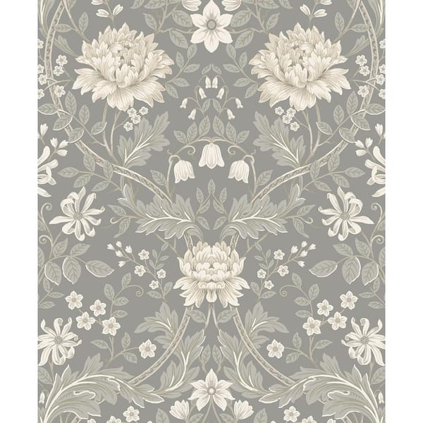 Seabrook Designs Daydream Grey Honeysuckle Floral Pre-Pasted Paper Wallpaper Roll (57.5 sq. ft.)