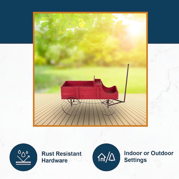 52 in. L Red Cedar Wood Buckboard Amish Wagon Decorative Garden Planter