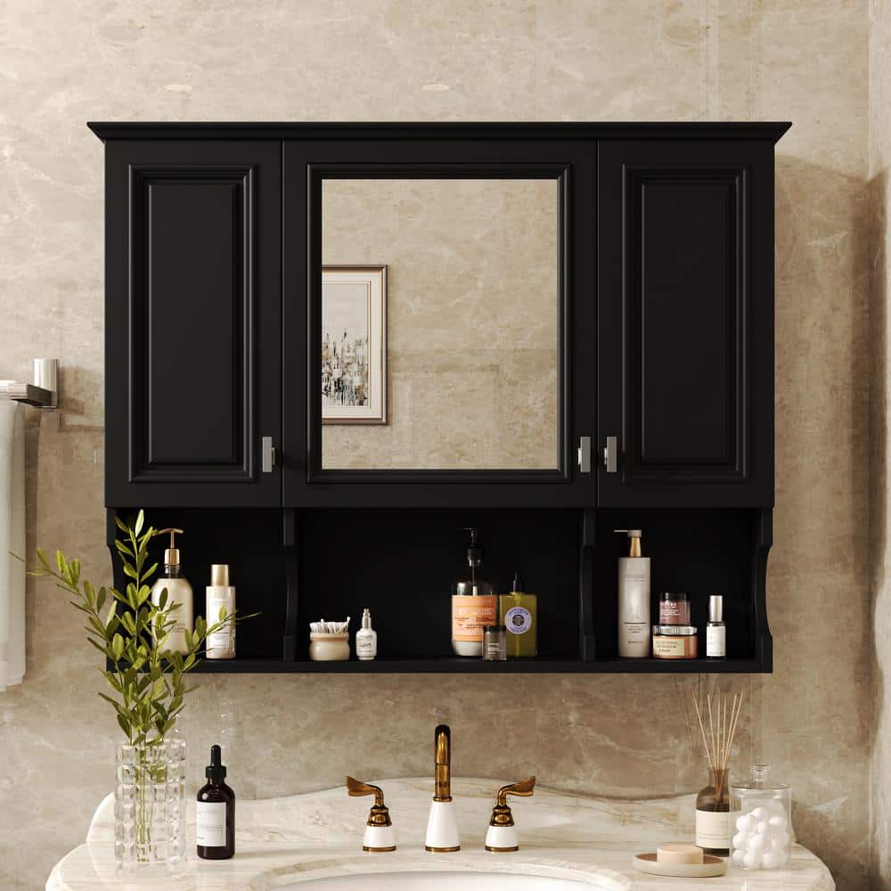 35 in. W x 28 in. H Rectangular MDF Medicine Cabinet with Mirror in Black price history on PriceWatchPro