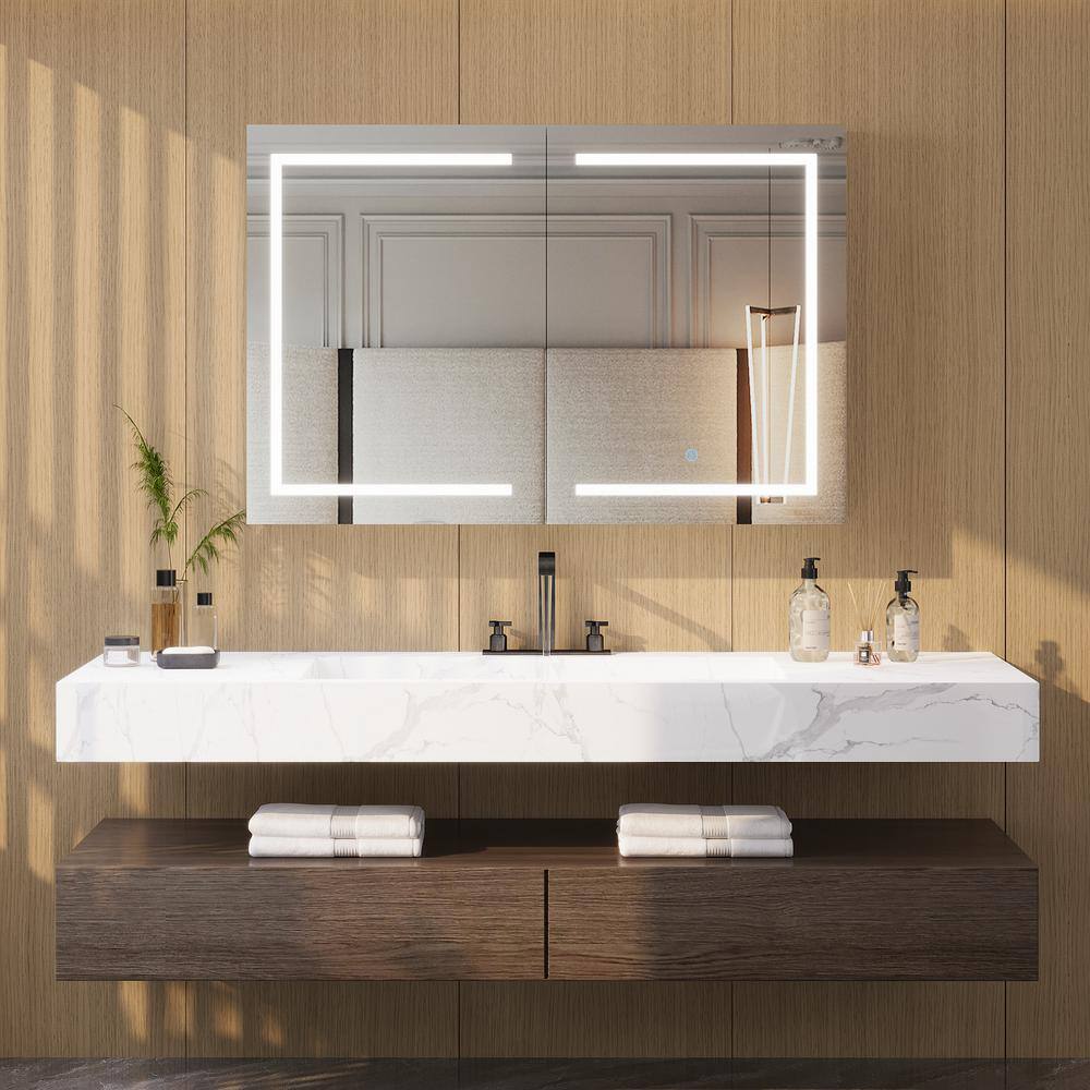 48'' Wide White LED Wall Mounted Medicine Cabinet with Mirror