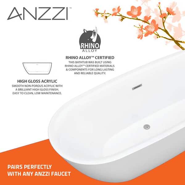 ANZZI Vite 60 in. L x 30 in. W Flat Bottom Acrylic Oval