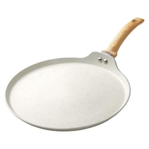 11 in. Aluminum Nonstick Eco-Friendly Granite Coating Crepe Pan White Induction Compatible Stay Cool Handle