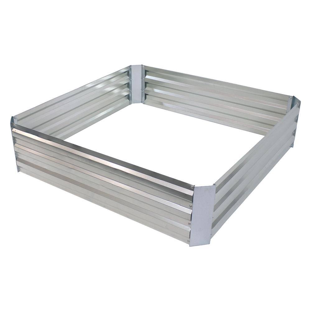 47" Square Silver Galvanized Steel Raised Garden Bed