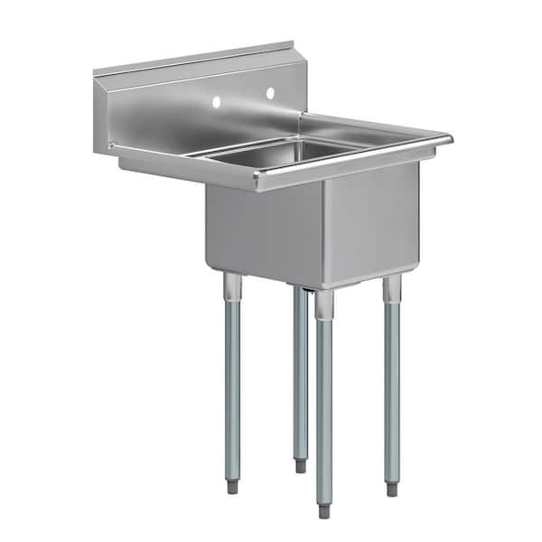 29 in. x 22 in. Freestanding Stainless Steel 1-Compartment Sink with Bowl and Left Drainboard in Chrome Finish