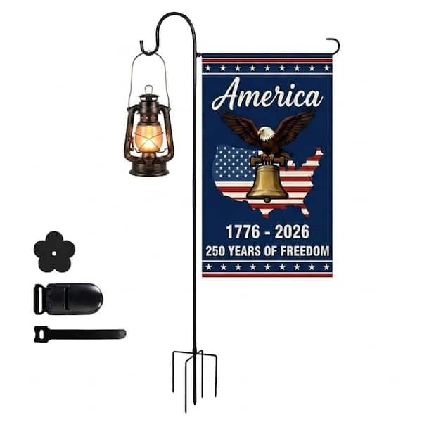 Garden Flag Stand with Shepherd Hook, Heavy Duty Metal Holder for 12 x 18 Inch Flags, String Lights and Hanging Decor, W