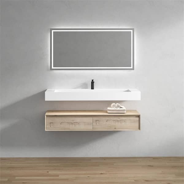 BV Better Vanity Alysa 59 in. W. x 20 in. D x 23 in. H Single Sink Floating Bath Vanity in Light Oak with White Acrylic Top