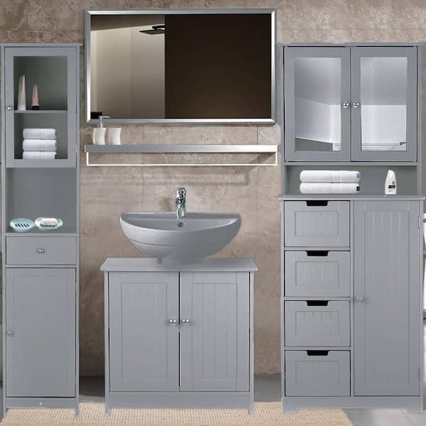 White Bathroom Wall Cabinet Storage 2 Door Cupboard MDF Shelves Vanity Unit