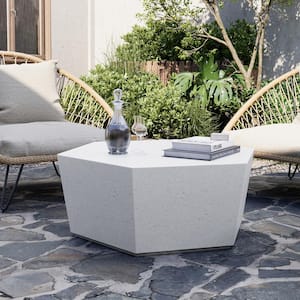 35 in. Outdoor Hexagonal Magnesium Oxide Coffee Table in White