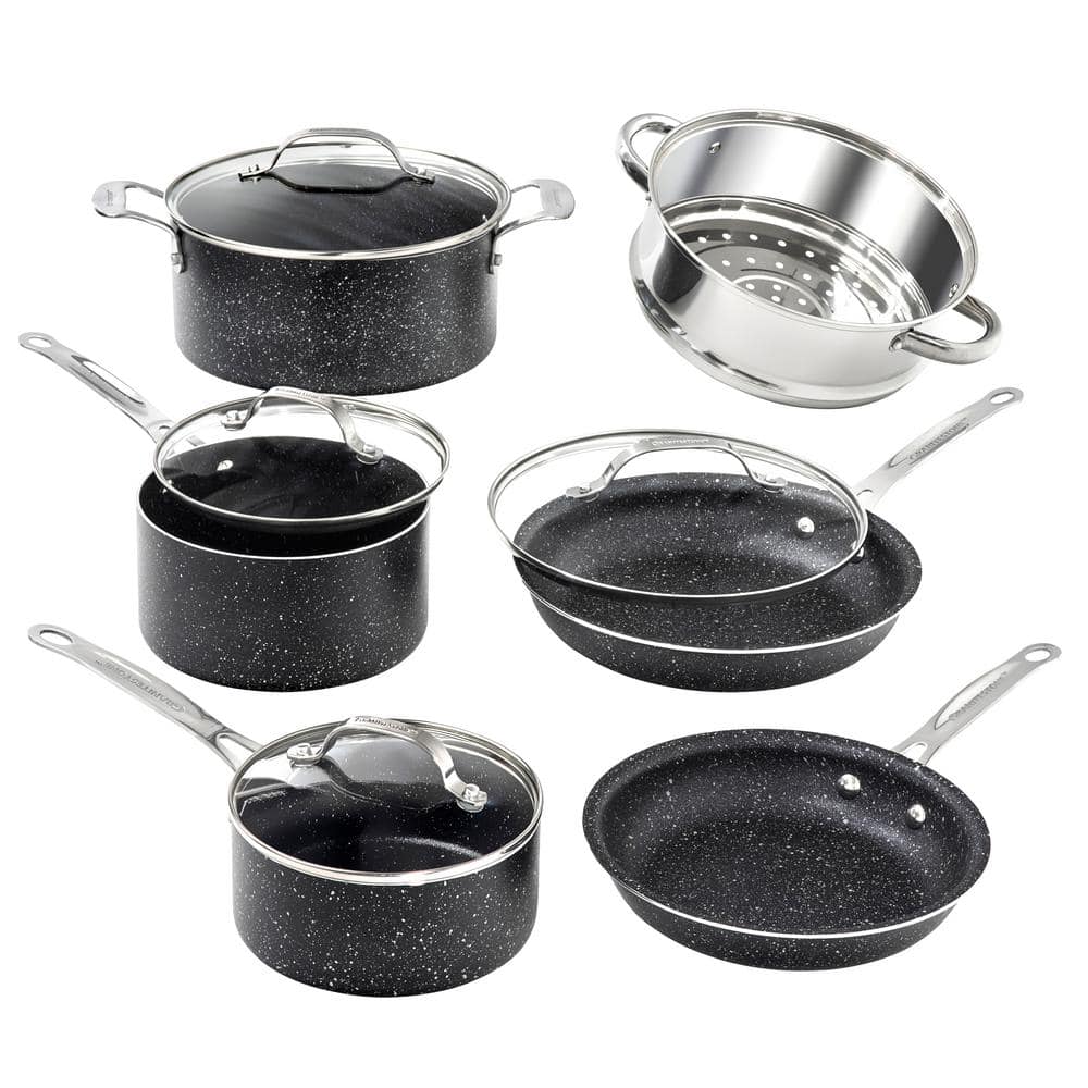 Nonstick 8 Piece Induction Stone Cooking Pot Set & Glass Lid Saucepan Frying Pan 