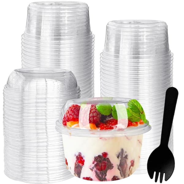 4.72 in. 12 fl. oz. Clear Plastic Dessert Cups with Lids & Spoons, Disposable Snack Bowls for Ice Cream Cake (Set of 50)