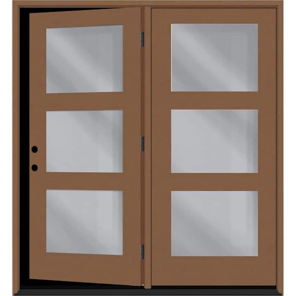 Regency 72 in. x 80 in. Modern 3L Equal ClrGlass AutmnWht RH CenterHinged Stained Fiberglass Retro Patio Door w/4"Jamb