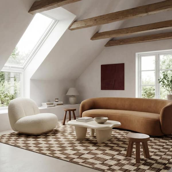 Dominique Abstract Checkered Fringe Area Brown 5 ft. x 8 ft. Indoor Area Rug