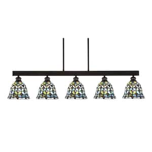 Albany 60-Watt 5-Light Espresso Linear Pendant Light with Crescent Art Glass Shades and No Bulbs Included