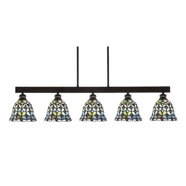Unbranded Albany 60-Watt 5-Light Espresso Linear Pendant Light with Crescent Art Glass Shades and No Bulbs Included