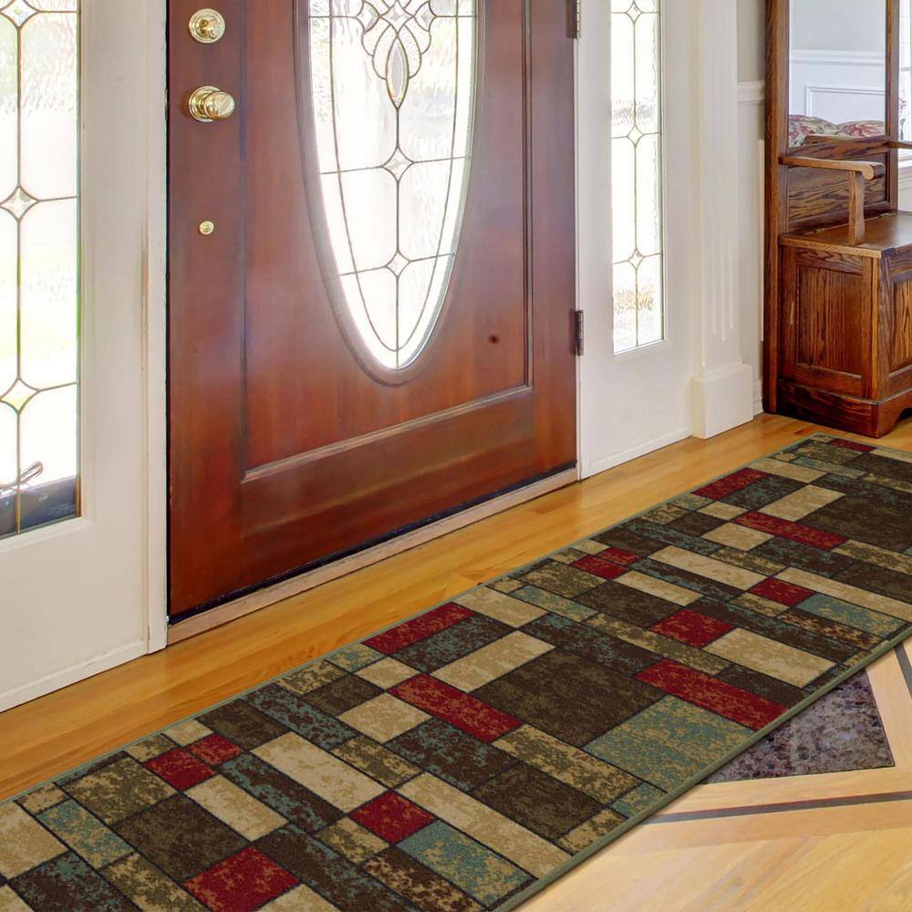 Multicolor Synthetic Non-Slip Runner Rug 1'10" x 7'