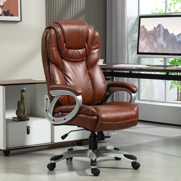 Faux Leather Adjustable Height Office Chair in Brown with Arms