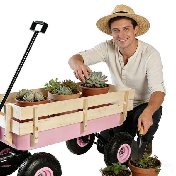 AUTMOON 3 cu. ft. Steel Wagon Garden Cart 176 lbs. Load with Wood