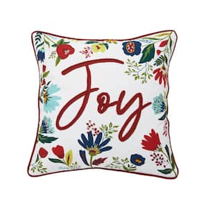 Red Joy Winter Floral Christmas Throw Pillow