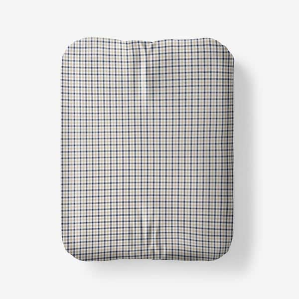 The Company Store Company Cotton Mini Check Yarn-Dyed White Multi Cotton Percale Queen Fitted Sheet