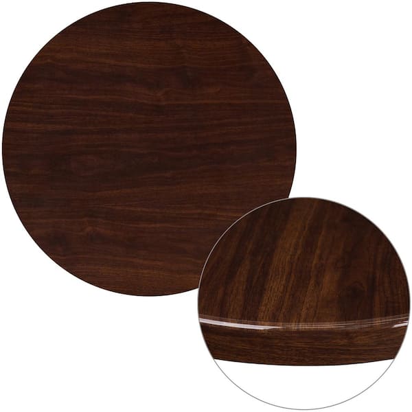 Round High Gloss Walnut Resin Table Top, 30 Inch Round Wood Table Top