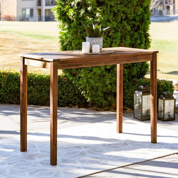 Walker Edison Furniture Company Dark Brown Rectangle Acacia Wood Counter Height Outdoor Patio Dining Table