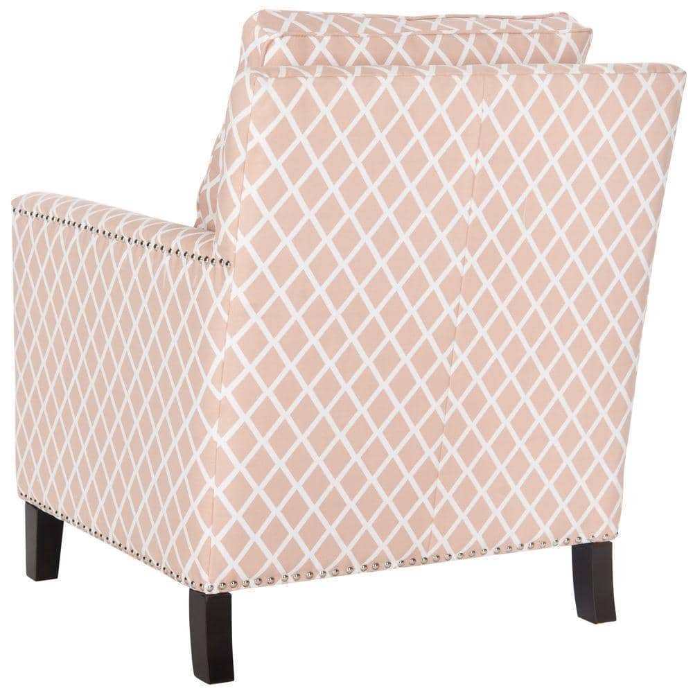 Peach Pink and White Plaid Leather Accent Chair