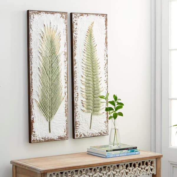 Litton Lane Metal White Leaf Wall Decor (Set of 2)