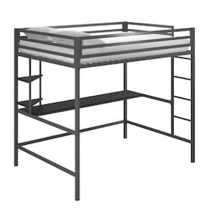 Maxwell Metal Full Loft Bed with Desk and Shelves, Gray/ Black