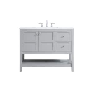Timeless Home 42 in. W x 22 in. D x 34 in. H Single Bathroom Vanity in Gray with White Engineered Stone with White Basin