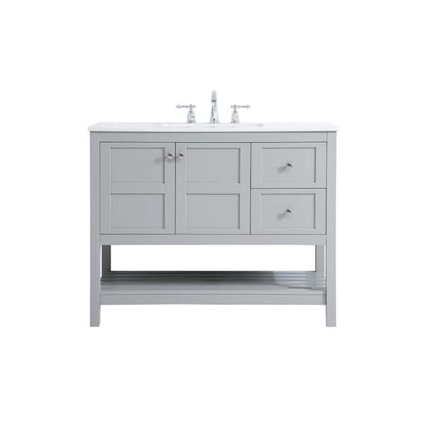 Unbranded Timeless Home 42 in. W x 22 in. D x 34 in. H Single Bathroom Vanity in Gray with White Engineered Stone with White Basin
