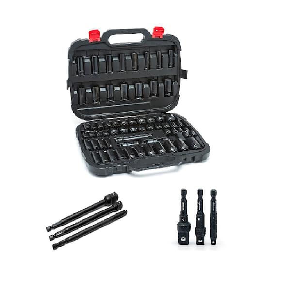 Husky 1/2 in. Drive SAE/Metric 6-Point Impact Socket Set with Impact Adapters (70-Piece)